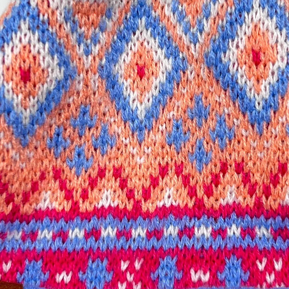 Britt'S Knits Kid's Fair Isle Beanie Blue Pink Orange White OS‎ - NWOT